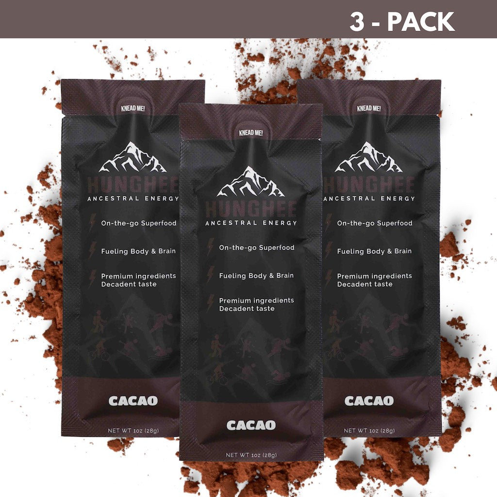 Hunghee Energy Cacao 3-pack – ancestral chocolate snack made with grass-fed ghee, honey, and sea salt for primal performance