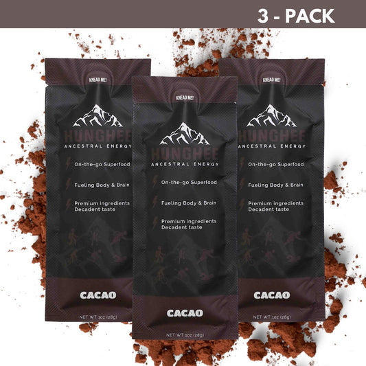 Hunghee Energy Cacao 3-pack – ancestral chocolate snack made with grass-fed ghee, honey, and sea salt for primal performance