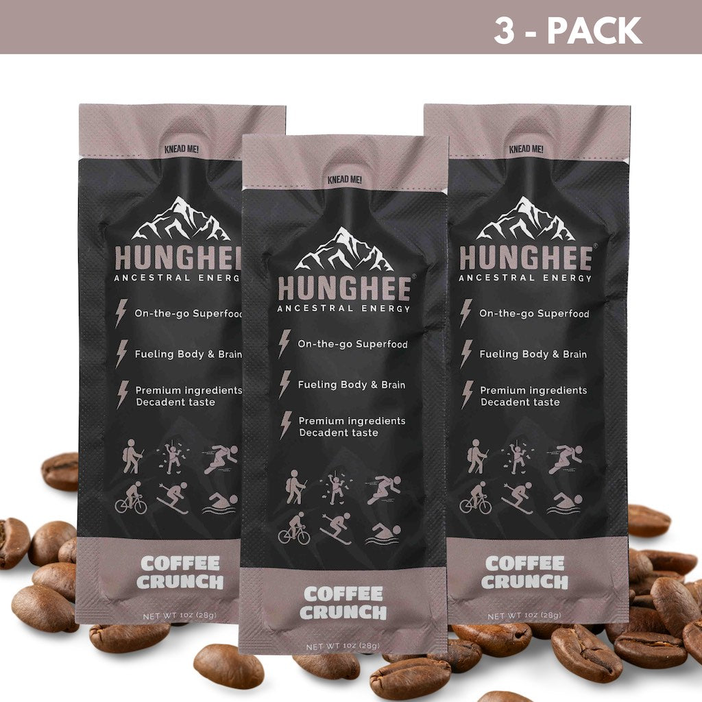 Hunghee Coffee Crunch 3-Pack – animal-based keto energy snack with grass-fed ghee, raw honey, and sea salt