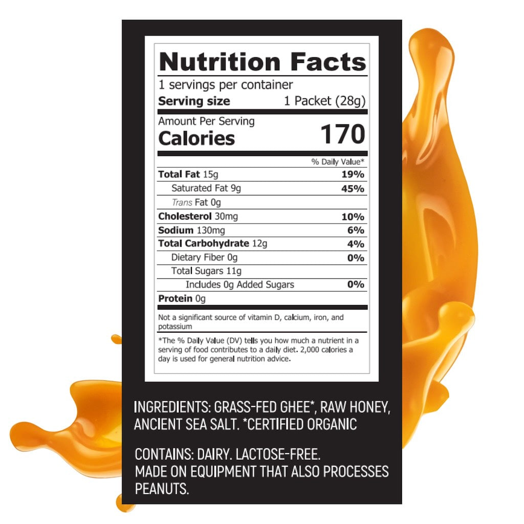 Hunghee O.G. nutrition facts – ancestral energy snack with ghee, honey, and sea salt for keto and recovery fuel