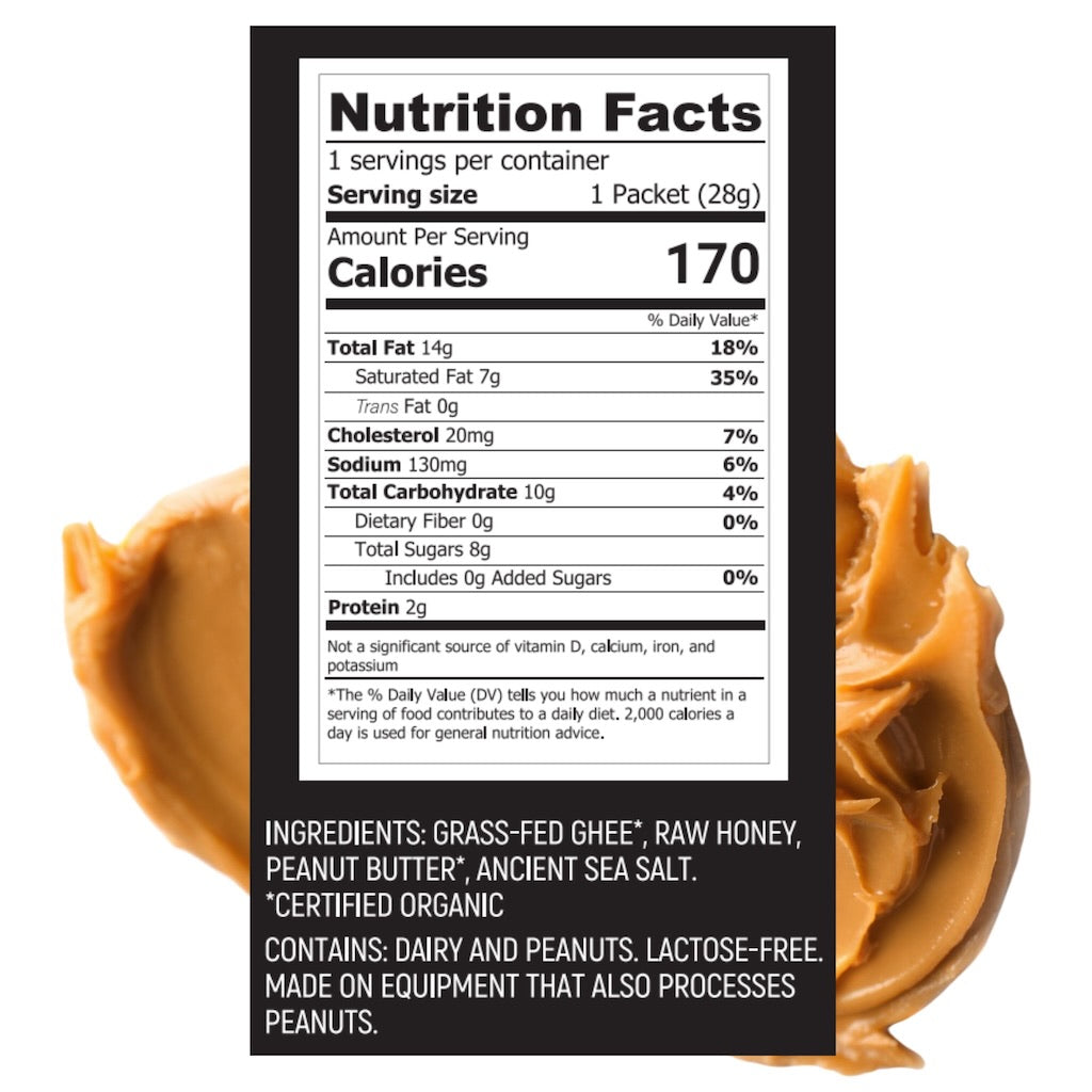 Hunghee Peanut Butter nutrition facts – ancestral keto energy snack made with ghee, honey, and sea salt for athletes