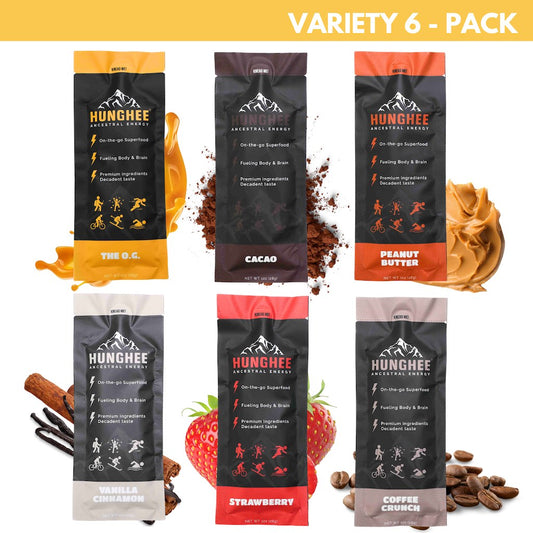 Hunghee Energy Variety 6-pack – ancestral performance snacks made with ghee, honey, and superfoods for keto endurance fuel