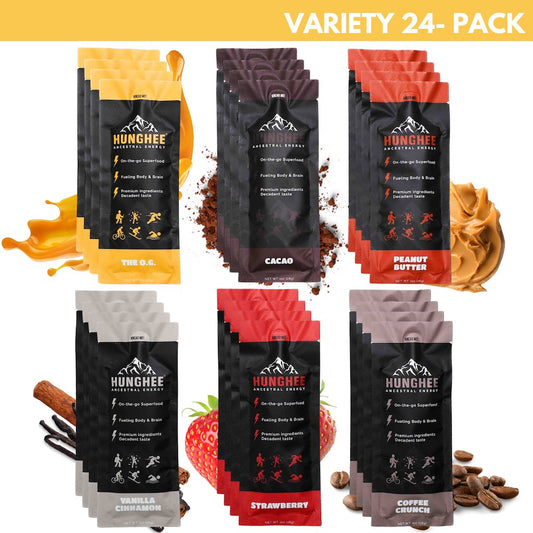 Hunghee Energy Variety 24-pack – ancestral and keto-friendly snack sampler with ghee, honey, and real-food performance fuel