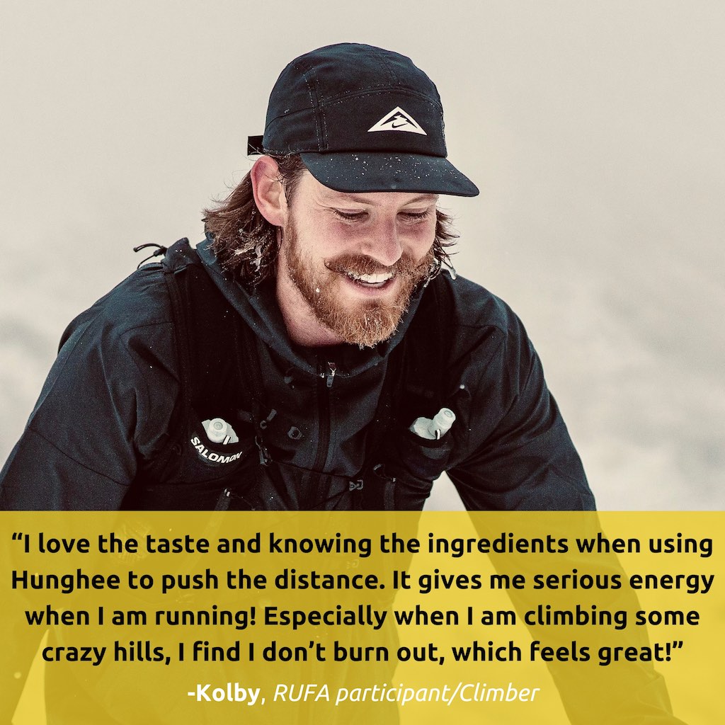 Kolby testimonial for Hunghee Ancestral Energy – primal endurance fuel trusted by trail runners, climbers, and adventurers