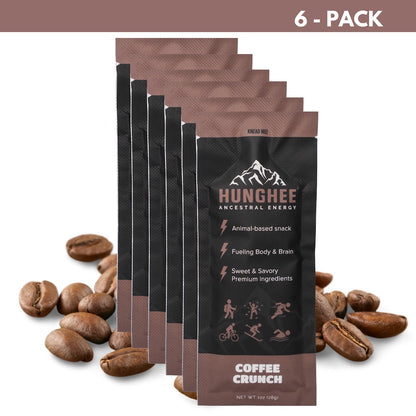 Hunghee Coffee Crunch 6-Pack – animal-based keto energy snack with grass-fed ghee, raw honey, and sea salt