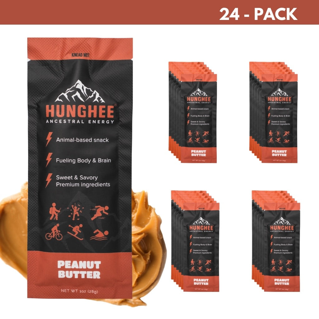 Hunghee Peanut Butter 24-pack – primal energy snack with ghee, honey, and peanut butter for keto athletes and bikers
