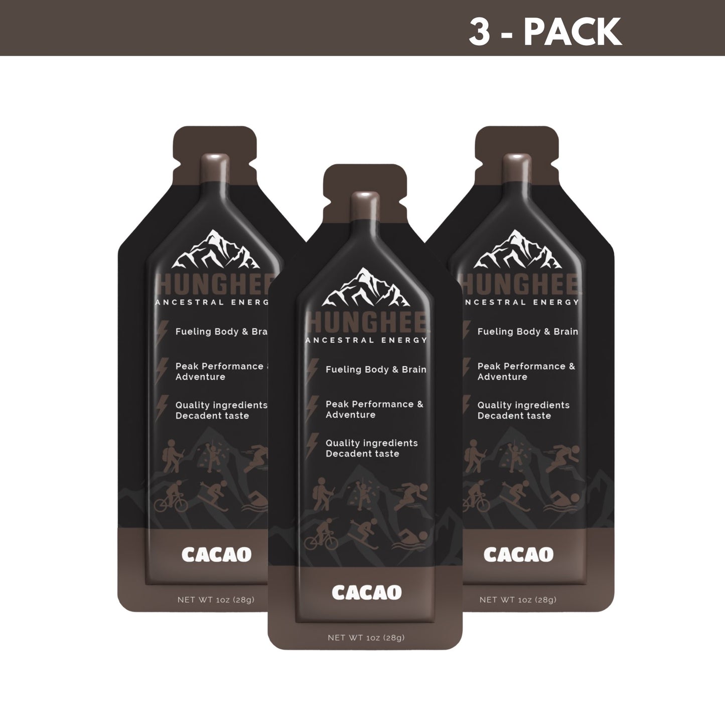 Cacao 3 Pack Hunghee Ancestral Energy Salt Lake City, Utah. Best Carnivore Energy Gel for Sport Nutrition, Ghee, Honey, Sea Salt