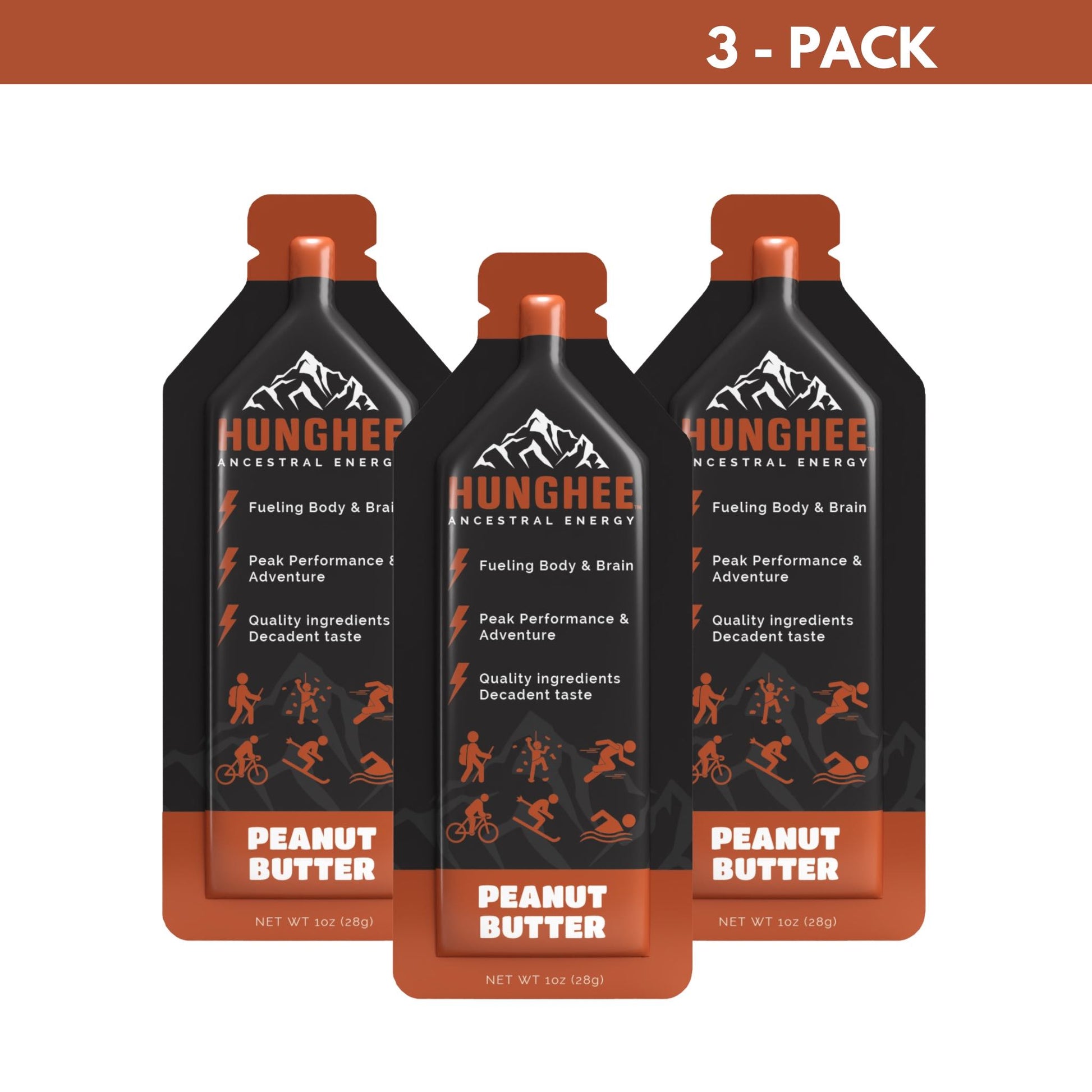 Peanut Butter 3 Pack Hunghee Ancestral Energy Salt Lake City, Utah. Best Carnivore Energy Gel for Sport Nutrition, Ghee, Honey, Sea Salt